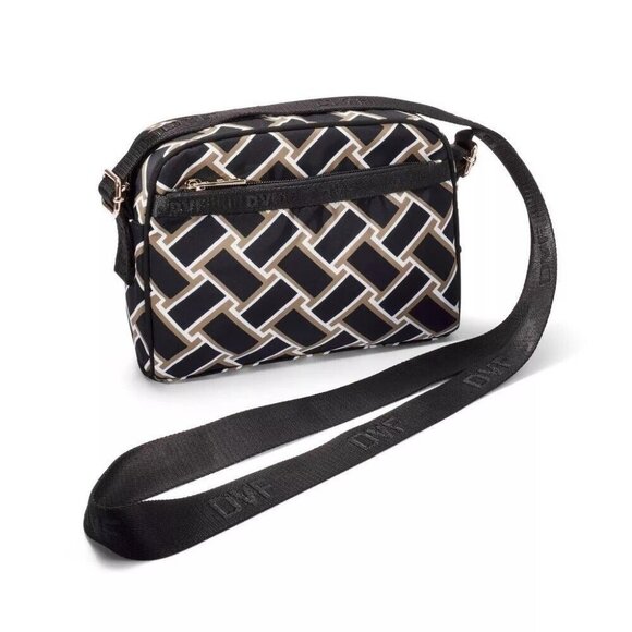 Diane Von Furstenberg Black & Gold Weave Design Small Crossbody Purse Camera Bag - Picture 4 of 8